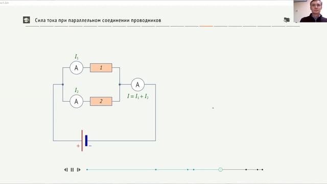 Сила тока при параллельном соединении проводников. смотреть онлайн