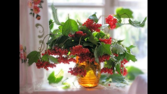 A bouquet of red viburnum in glass Art, Painting, Viburnum