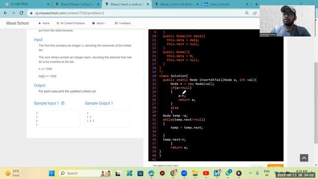 Insert a node at the Tail || LinkedList || masai school