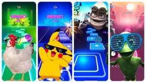 YOO TOP! Chicken Song Vs Pikachu Vs Crazy Frog Vs Alien Dance In Tiles Hop EDM Rush!