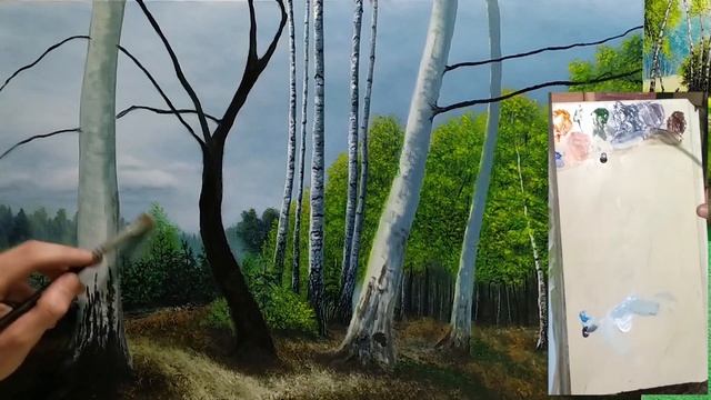 Туманный лес после грозы маслом часть 2 как рисовать березы туман art