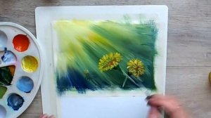 Одуванчики. Правополушарное рисование.Как нарисовать одуванчики просто.