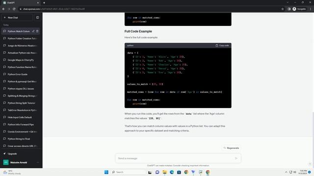 Match column value and values in a python list
