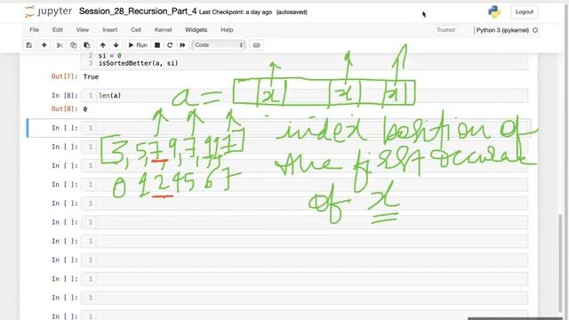 Recursion in Python - 028 |Hands on live-coding|Finding the Index of First Occurrence of x in a Lis
