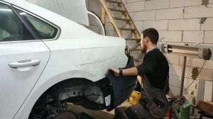 Рихтовка авто из USA в Украине. Восстановления заднего крыла Passat B7 B8 R USA