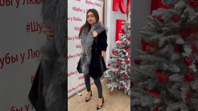 Шуба норковая, мех канадский, цвет черный бриллиант, отделка мехом чернобурки смотреть онлайн