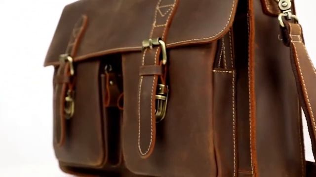 Leather 14" Laptop Messenger Bag for Men - Vintage Shoulder Satchel смотреть онлайн