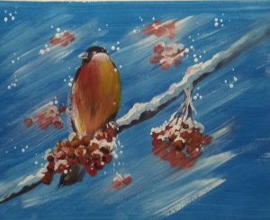 Мастер класс. Гуашь. СНЕГИРЬ