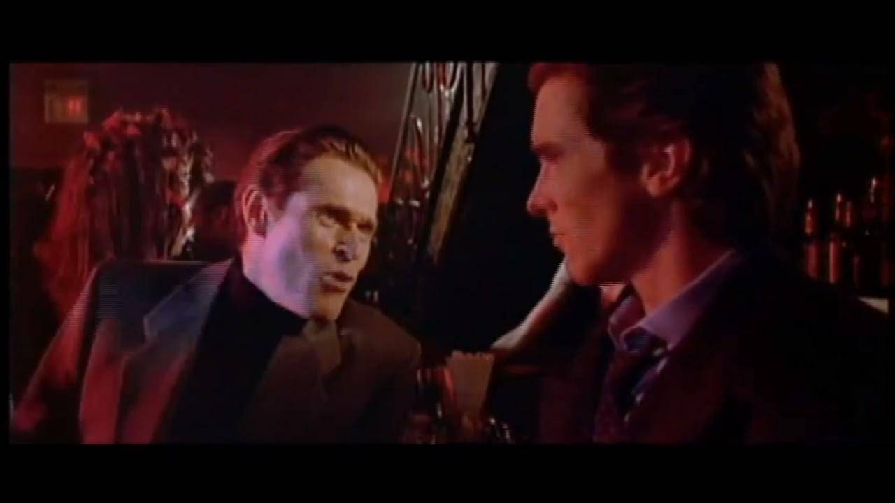 Willem Dafoe talking to Patrick Bateman meme (Two guy talking at bar)