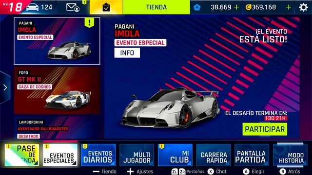 ?PAGANI IMOLA SE  PAGANI ZONDA BARCHETTA GP?ASTON MARTIN VICTOR Caza Asphalt 9: LEGENDS - Switch