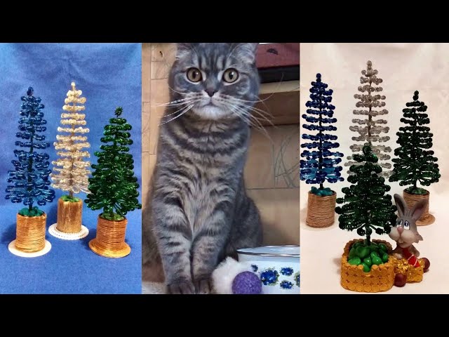 Бисероплетение. Мастер класс. Ёлка из пайеток и бисера. Дерево из бисера. Пошаговый МК. смотреть онлайн