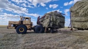 СЕНОКОС. К701 СО ГРЕЙФЕРОМ-СТОГОМЁТОМ ЗАПОЛНЯЕТ СЕНОВОЗКУ. СЕЗОН 2023