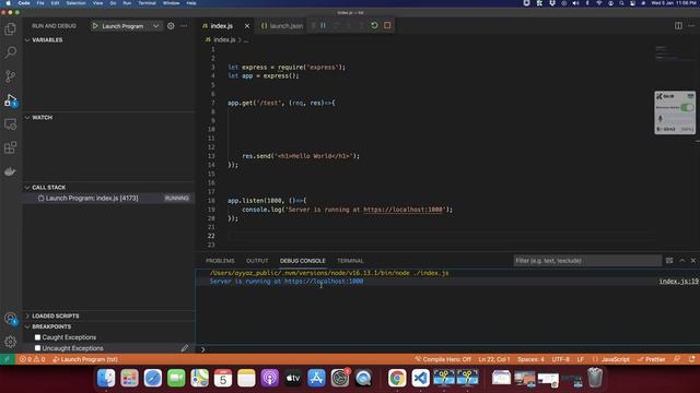 How to use debugger in Visual Studio Code with Node js