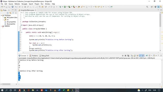 #ArraysSort Example | Java Collection Concept | Core JAVA Basic Concepts