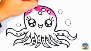 Как нарисовать ОСЬМИНОГА / мультик раскраска ОСЬМИНОГ для детей / How to draw an octopus