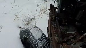 мини-трактор, по снегу на цепях