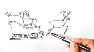 Как нарисовать сани Деда Мороза с оленями