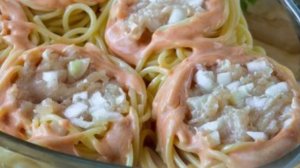 Необычное блюдо из макарон. "Гнёзда" из спагетти.