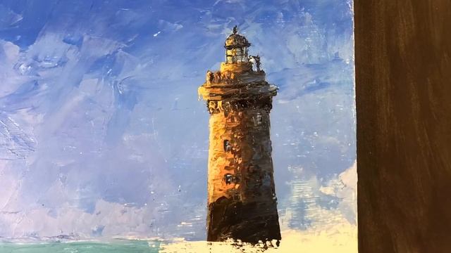 Как нарисовать маяк, волны и море. Картина маслом. Пейзаж. Мастихин.