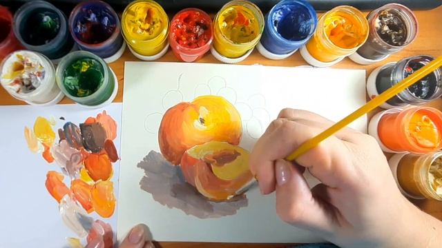 Как рисовать натюрморт. Гуашь. Фрукты.