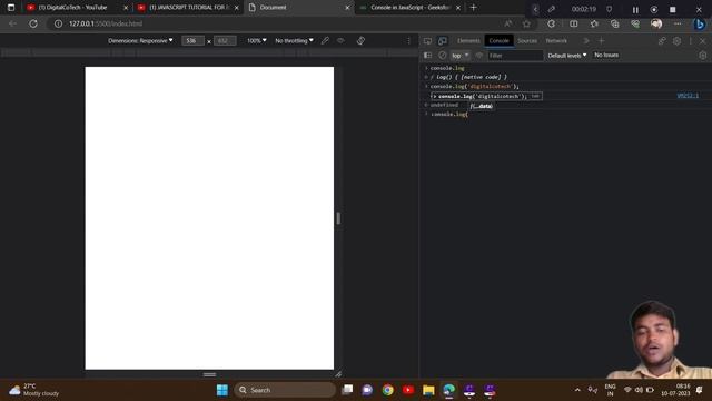 Console in JavaScript Tutorial for beginners || DigitalCoTech || JavaScript Tutorial in Hindi #01