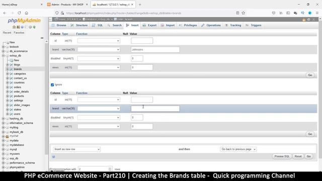 #210 PHP Ecommerce website development | Creating a brands table | MVC OOP - Quick programming