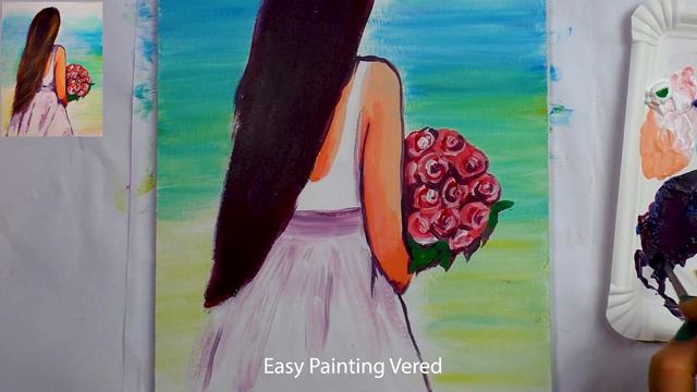 How to Paint Woman with Red Roses | Acrylic Painting Tutorial смотреть онлайн