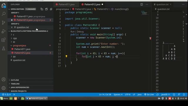 java: Pattern programming #012 || visual studio code ||