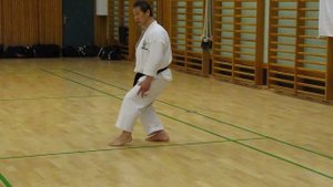 Sensei Masao Kagawa demonstrates the shifting between neko-ashi dachi and kokutsu-dachi