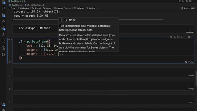 Day - 12 | Pandas astype() Method | Pandas dataframe | python numerical analysis | data manipulatio