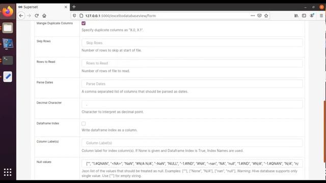 Apache Superset-How to upload excel in PostgreSQL with Apache Superset