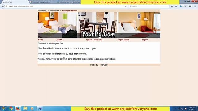 Online Paying Guest (PG) Accommodation Website Project in ASP.Net with SQL Server | Dotnet projects