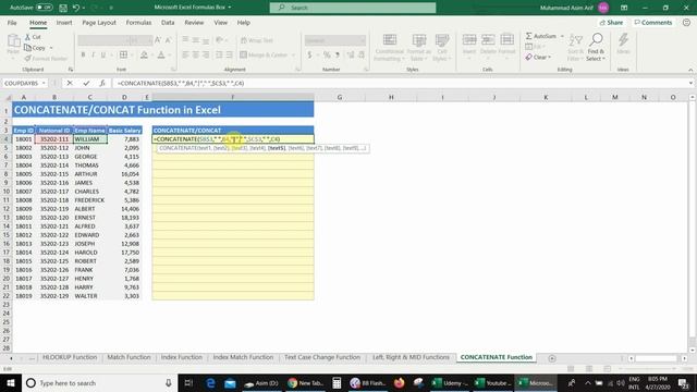 Part 10: Microsoft Excel Formula Course - concatenate excel or concat function [With Example]