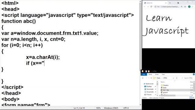 Learn Javascript: Working with String Object - No spaces : for Looping