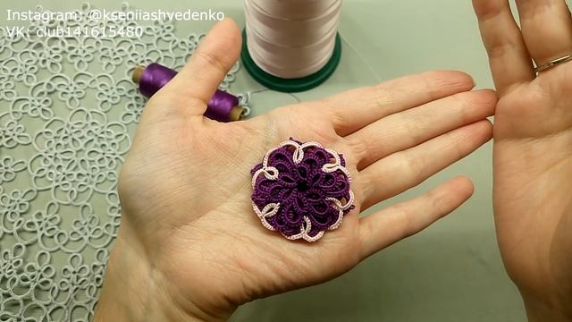 МК БРОШЬ "ЦВЕТУЩАЯ СЛИВА" ФРИВОЛИТЕ/АНКАРС/TATTING. Full HD