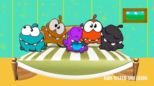 LEARN COLOR FIVE LITTLE MONKEYS JUMPING ON THE BED WITH OM NOM NURSERY RHYMES