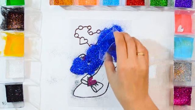 Раскраска ТУФЛИ / Рисуем песком и блёстками для детей / Учим цвета смотреть онлайн