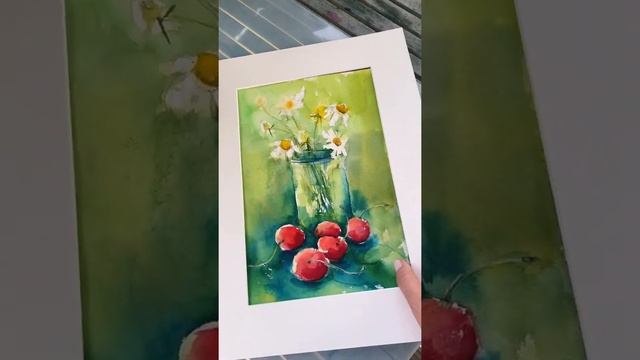 Процесс, как нарисовать черешни и ромашки акварелью ищи на моём канале смотреть онлайн