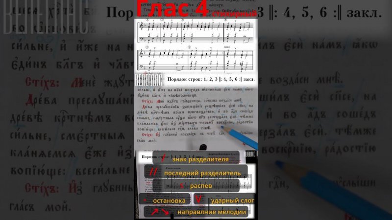 Глас 4. Стихирный. Практика. Разметка стихиры. "Древа преслушания запрещение разрешил еси" #shorts