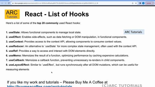 Reactjs Tutorial For Beginners - Part 24 | List of Hooks in React