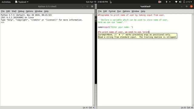 Print user-name(input from user) in Python