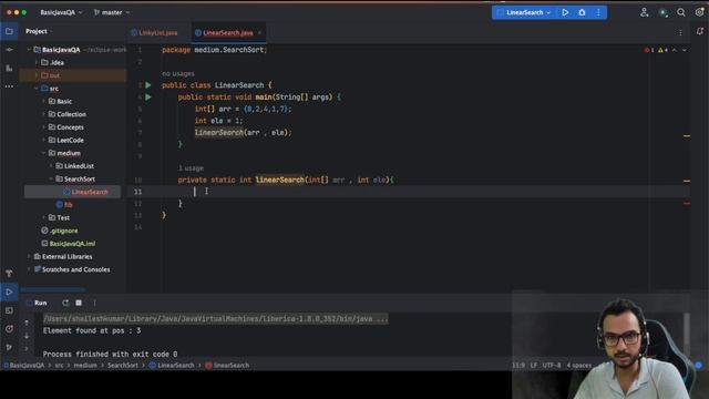 Linear Search - Java programs for QA | Searching and Sorting