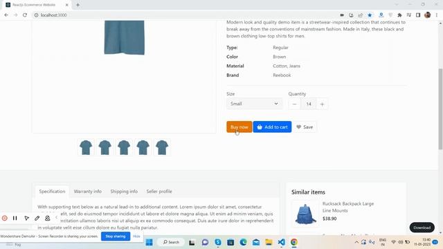 Reactjs Ecommerce Website Single Product Page with code snippet