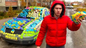 ПРАНК НАД ДРУГОМ. ОБКЛЕИЛИ МАШИНУ ОФИСНЫМИ СТИКЕРАМИ.