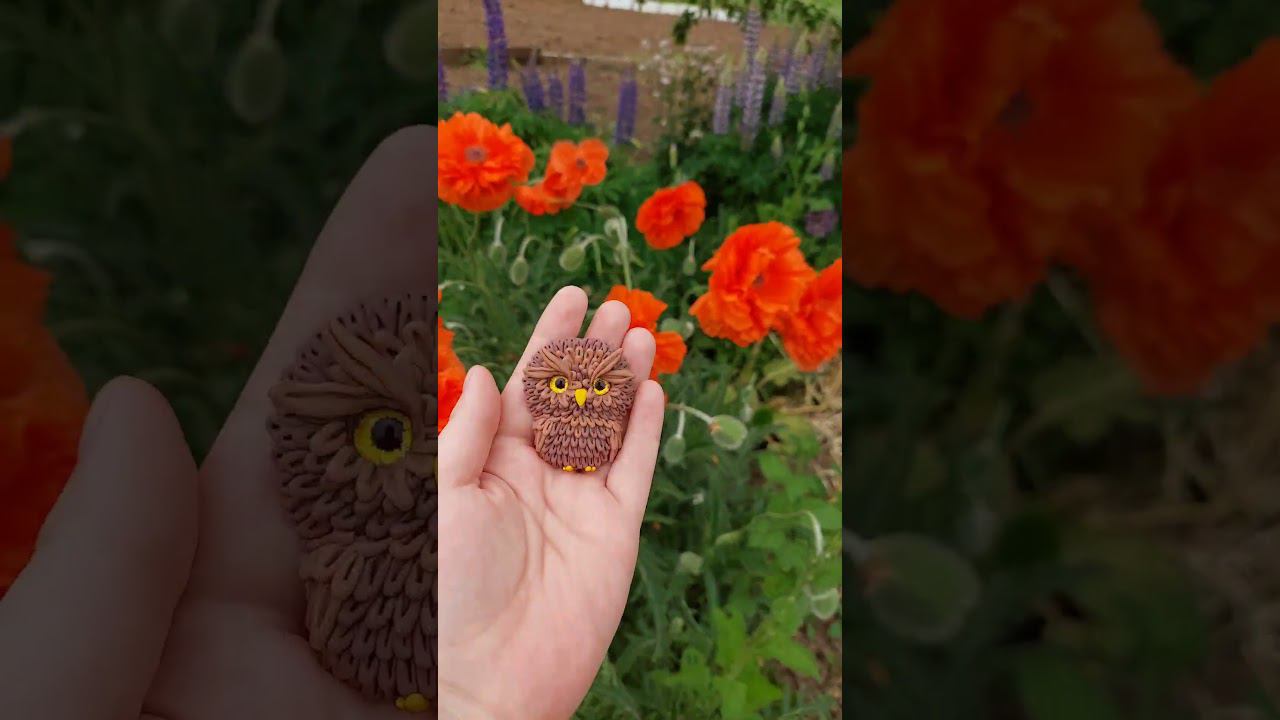 Брошь совёнок из полимерной глины #polimerclay #fimo #украшения #брошьназаказ