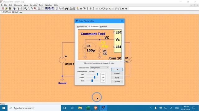How To Change The Background Color Of The Circuit (Workspace) In LTspice To Any Color!