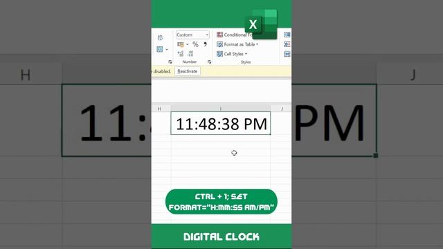 Excel Shortcut 99 - Digital Clock in Excel  #exceltech #microsoftoffice #excelformula #excel