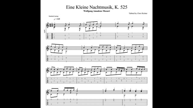 Mozart: Eine Kleine Nachtmusik, K. 525 with tablature/sheet music for solo fingerstyle guitar смотреть онлайн