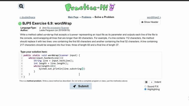 Java Practice It || 6.9 wordWrap || file processing, scanner, while loop, .subString(), Strings смотреть онлайн