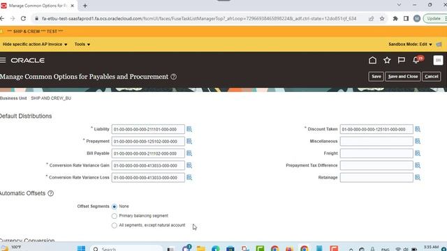 Oracle Fusion Payables Setup: common options for payables and procurement